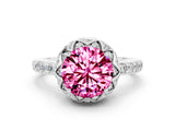 White gold Round Cut Pink Sapphire Scalloped Halo Engagement Ring with Round Shared Prong Band_36