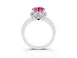 White gold Round Cut Pink Sapphire Scalloped Halo Engagement Ring with Round Shared Prong Band_39