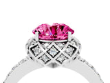 White gold Round Cut Pink Sapphire Scalloped Halo Engagement Ring with Round Shared Prong Band_40