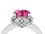 White gold Round Cut Pink Sapphire Scalloped Halo Engagement Ring with Round Shared Prong Band_46