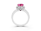 White gold Round Cut Pink Sapphire Scalloped Halo Engagement Ring with Round Shared Prong Band_63