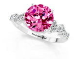 White gold Round Cut Pink Sapphire Scattered Round Accent Ring with Prong Setting_25