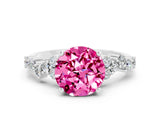 White gold Round Cut Pink Sapphire Scattered Round Accent Ring with Prong Setting_36