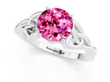 White gold Round Cut Pink Sapphire Solitaire Celtic Knot Ring with Four-Prong Setting_37