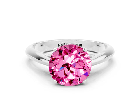White gold Round Cut Pink Sapphire Solitaire Engagement Ring with Cathedral Setting and Four-Prong Mount_12