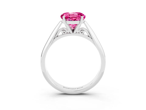 White gold Round Cut Pink Sapphire Solitaire Engagement Ring with Cathedral Setting and Four-Prong Mount_15