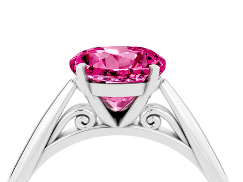 White gold Round Cut Pink Sapphire Solitaire Engagement Ring with Cathedral Setting and Four-Prong Mount_16