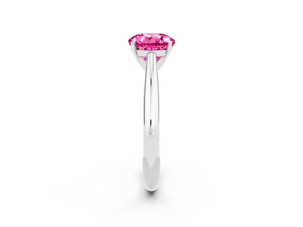 White gold Round Cut Pink Sapphire Solitaire Engagement Ring with Cathedral Setting and Four-Prong Mount