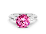 White gold Round Cut Pink Sapphire Solitaire Engagement Ring with Cathedral Setting and Four-Prong Mount_30