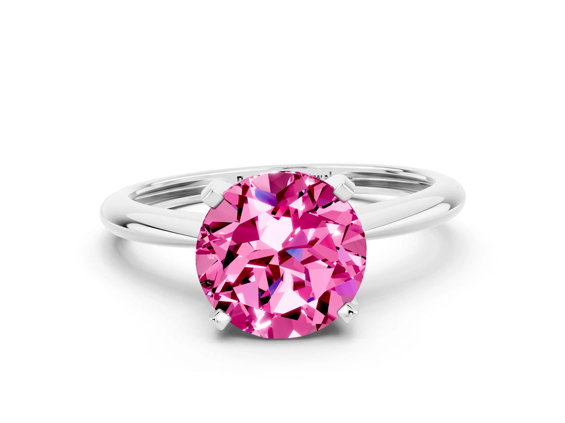 White gold Round Cut Pink Sapphire Solitaire Engagement Ring with Classic Band and Four-Prong Setting_48