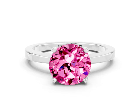 White gold Round Cut Pink Sapphire Solitaire Engagement Ring with Classic Band and Four-Prong Setting_67