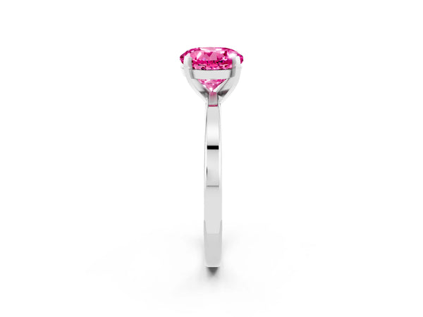 White gold Round Cut Pink Sapphire Solitaire Engagement Ring with Classic Band and Four-Prong Setting