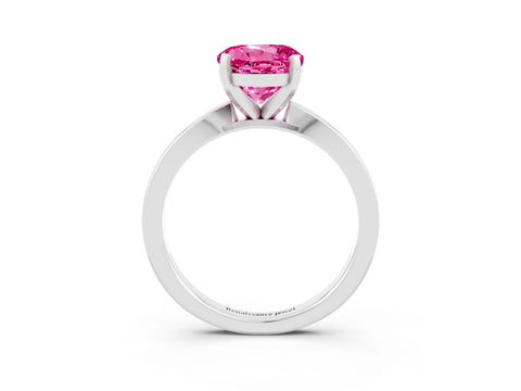 White gold Round Cut Pink Sapphire Solitaire Engagement Ring with Classic Band and Four-Prong Setting_70