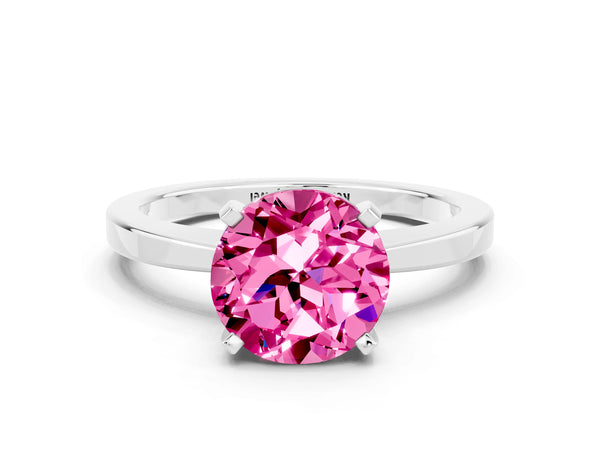 Platinum Round Cut Pink Sapphire Solitaire Engagement Ring with Classic Band and Four-Prong Setting