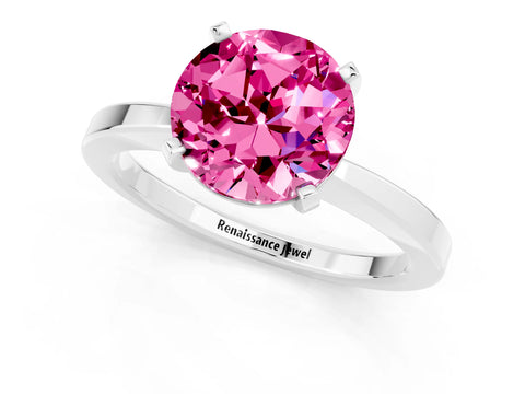 White gold Round Cut Pink Sapphire Solitaire Engagement Ring with Classic Band and Four-Prong Setting_73