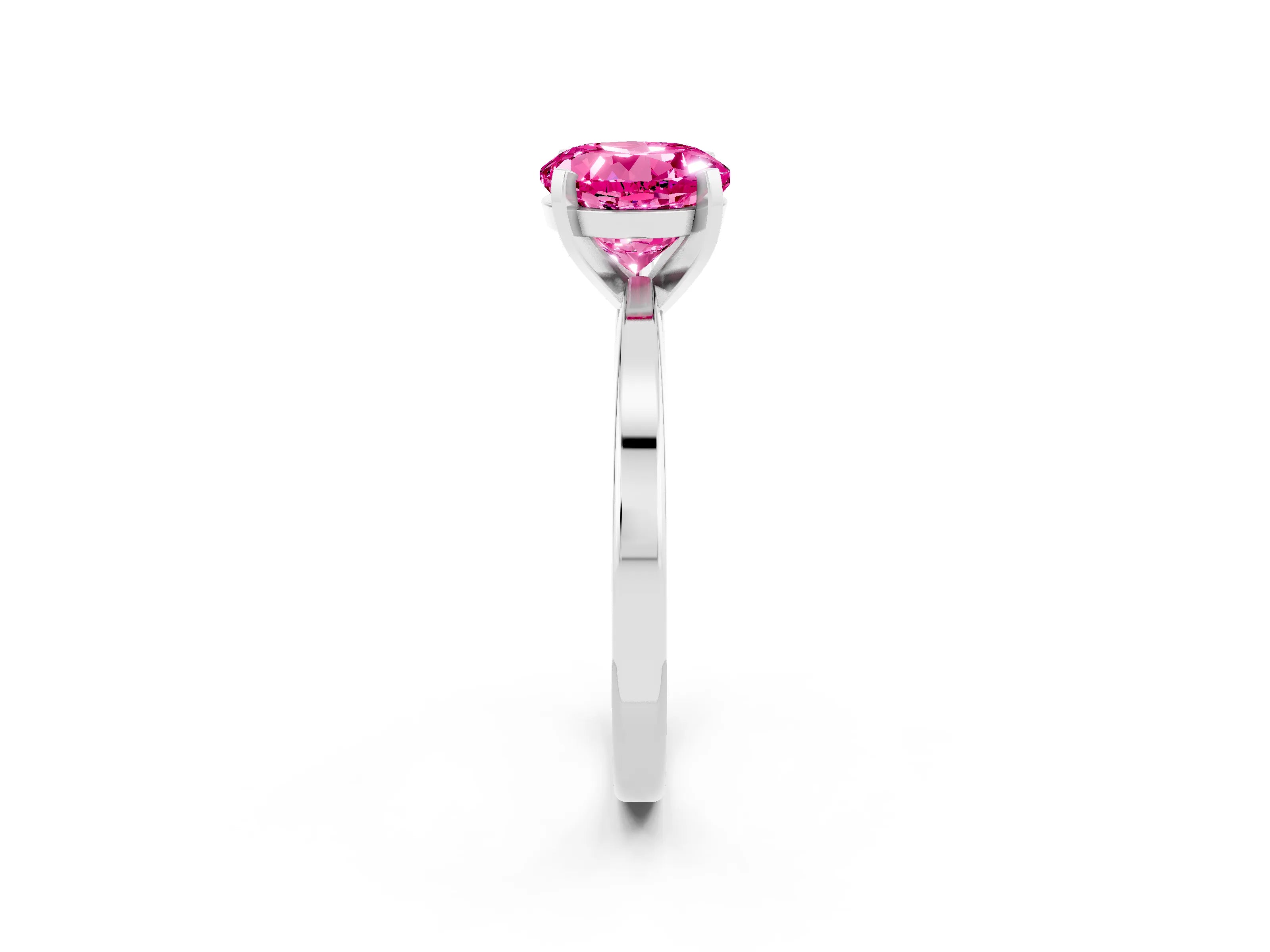 White gold Round Cut Pink Sapphire Solitaire Engagement Ring with Classic Band and Four-Prong Setting_74