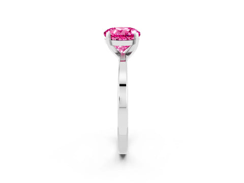 White gold Round Cut Pink Sapphire Solitaire Engagement Ring with Classic Band and Four-Prong Setting_74