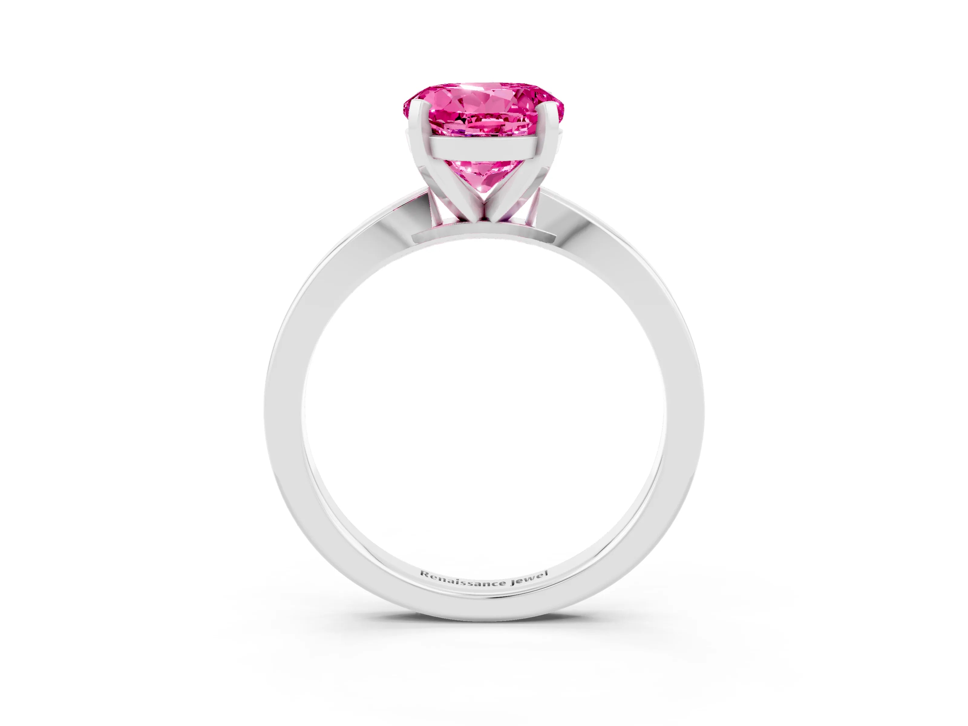 White gold Round Cut Pink Sapphire Solitaire Engagement Ring with Classic Band and Four-Prong Setting_75