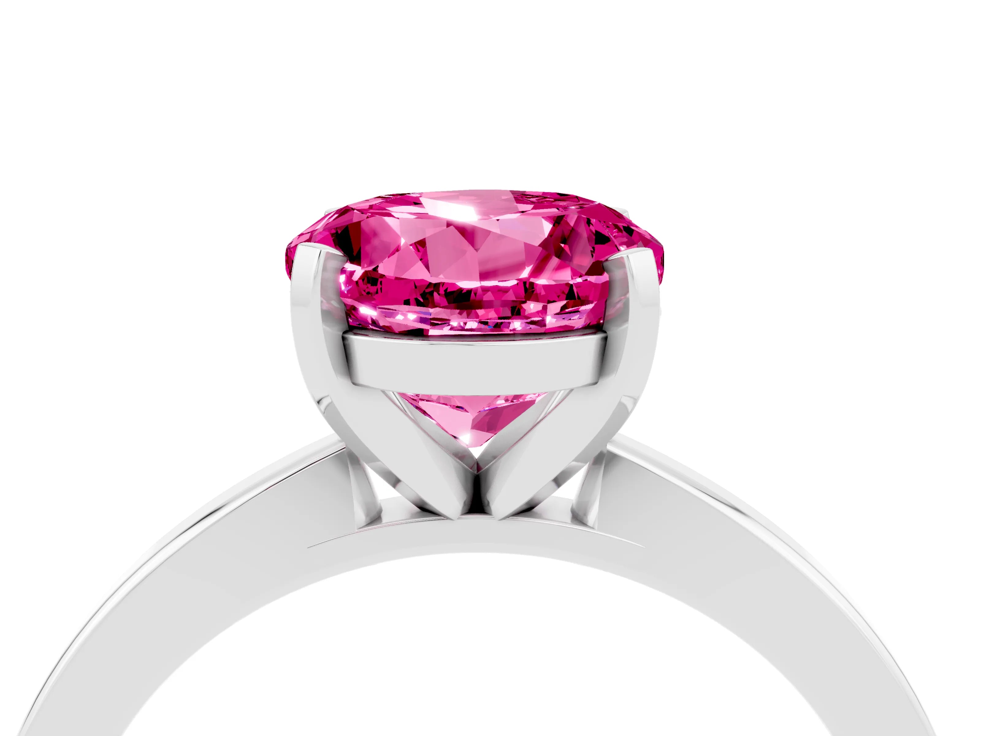 White gold Round Cut Pink Sapphire Solitaire Engagement Ring with Classic Band and Four-Prong Setting_76