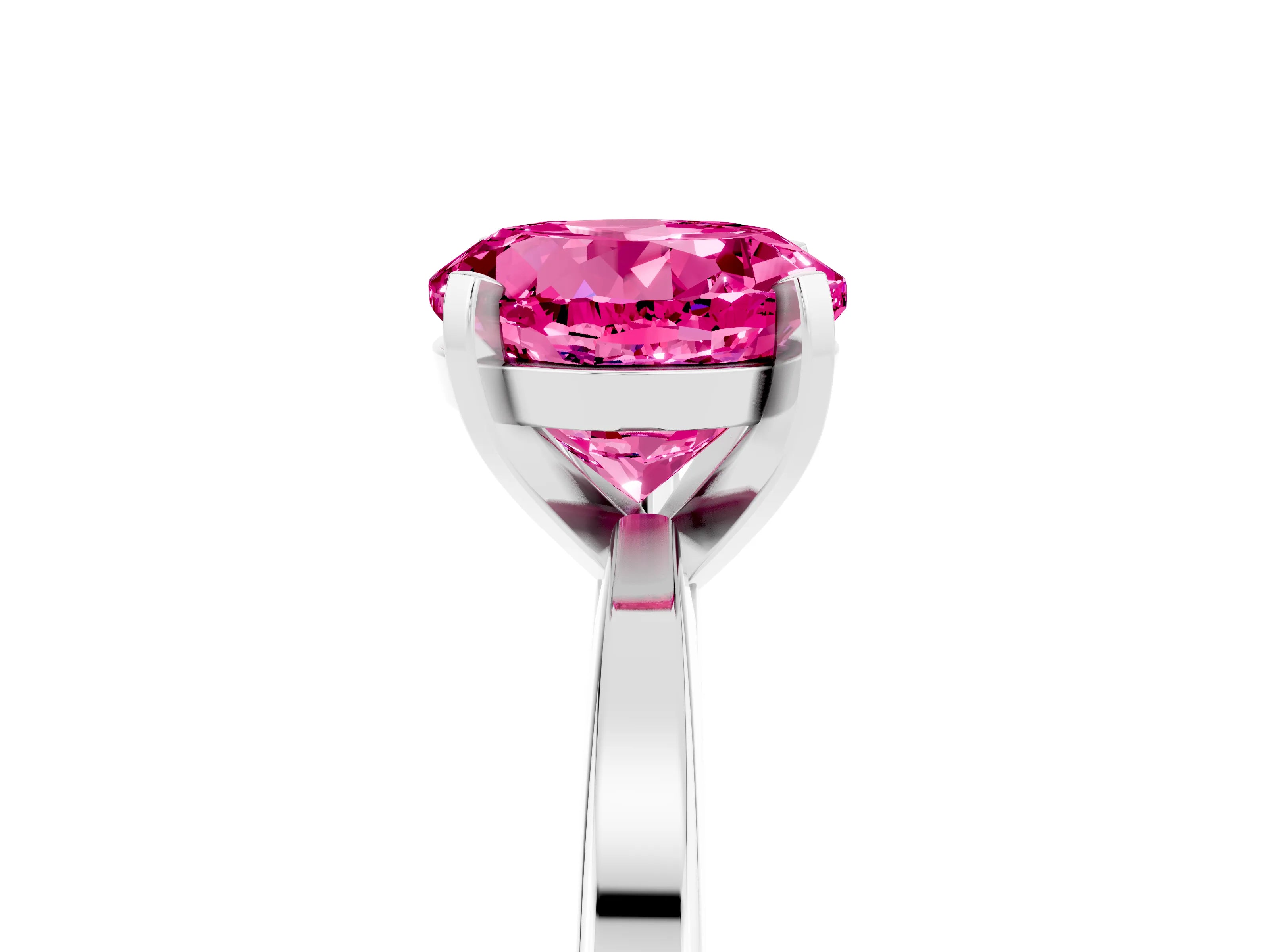 White gold Round Cut Pink Sapphire Solitaire Engagement Ring with Classic Band and Four-Prong Setting_77