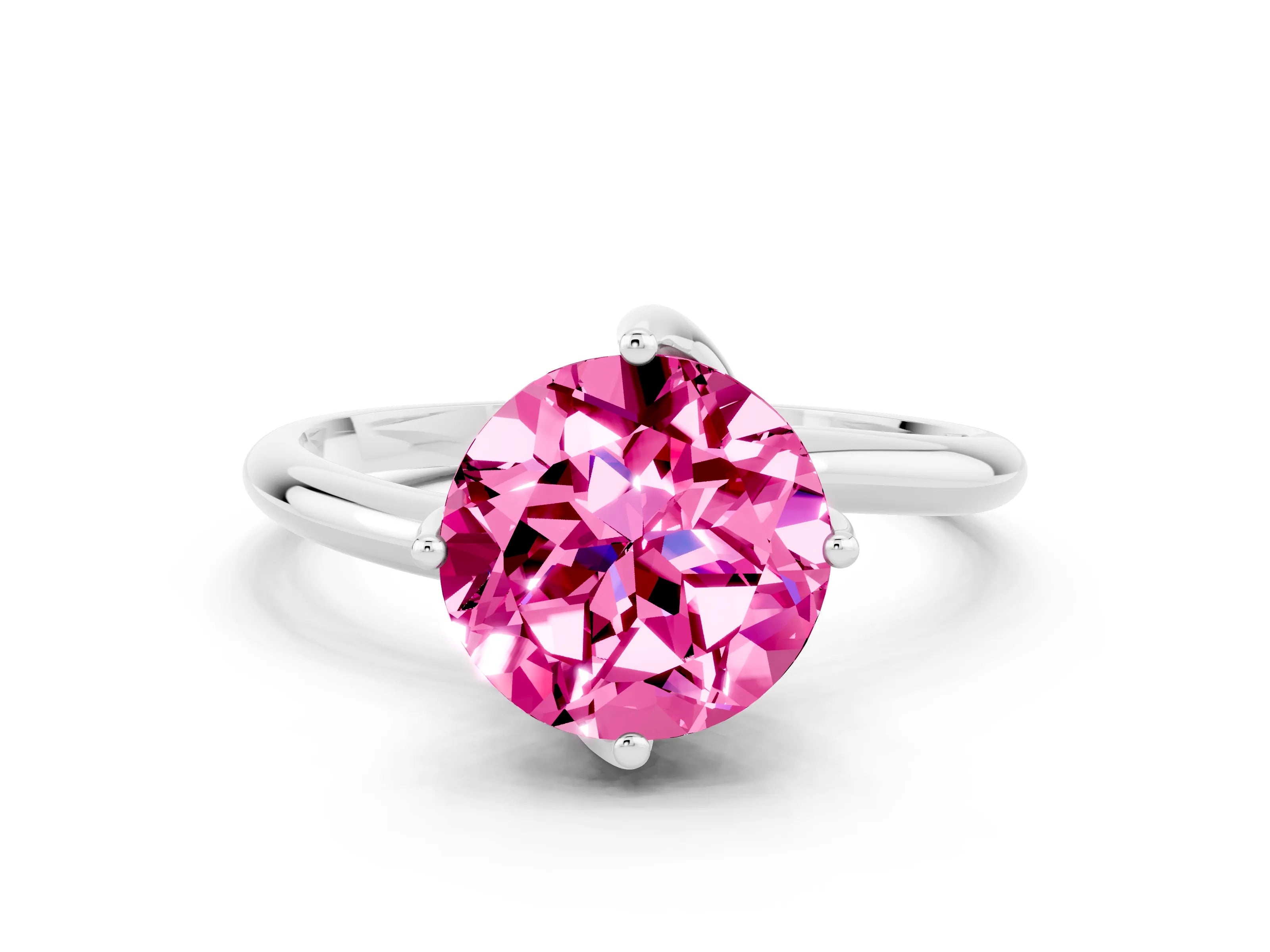 White gold Round Cut Pink Sapphire Solitaire Engagement Ring with Four-Prong Setting and Classic Band_12