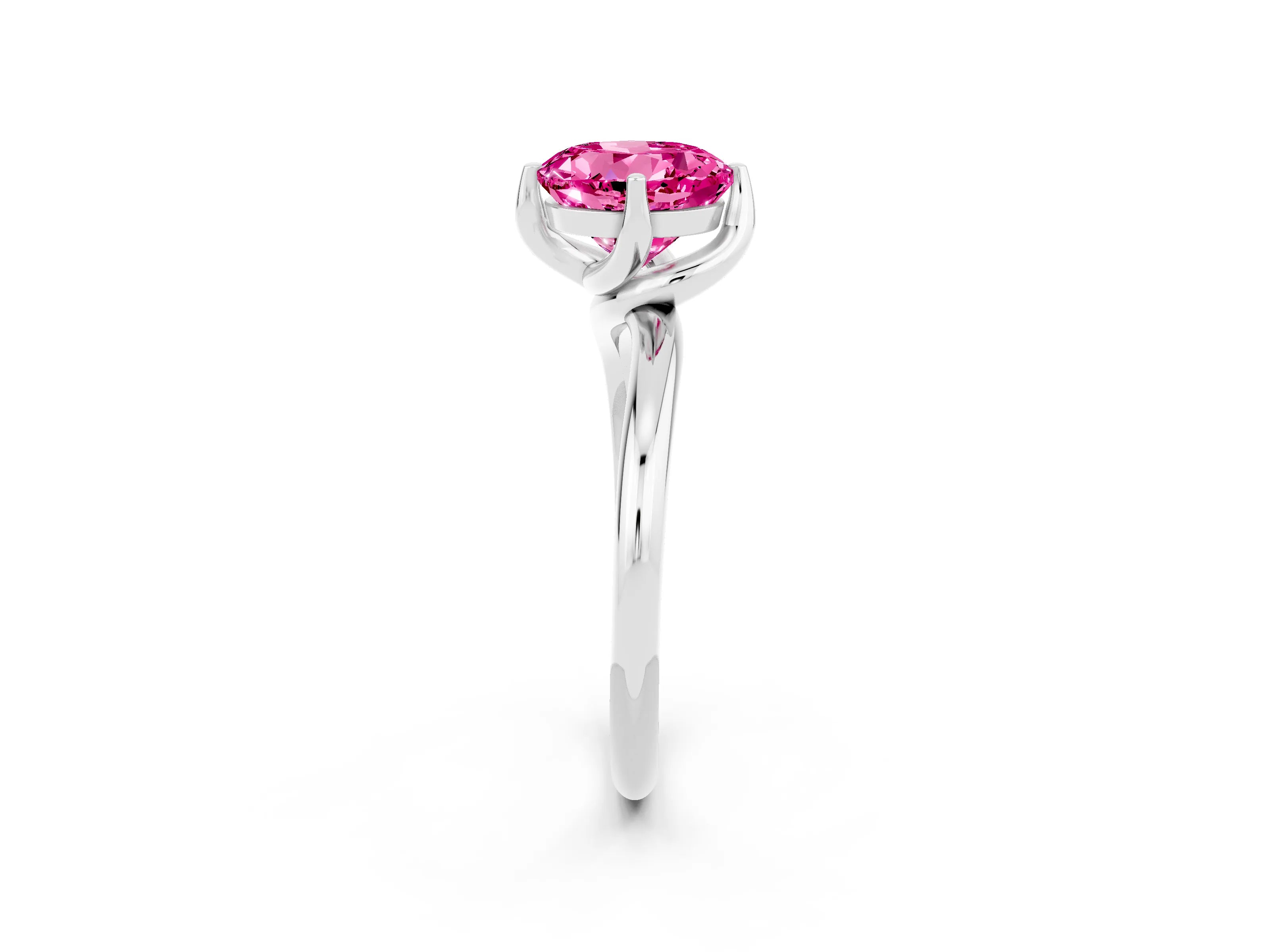 White gold Round Cut Pink Sapphire Solitaire Engagement Ring with Four-Prong Setting and Classic Band_14
