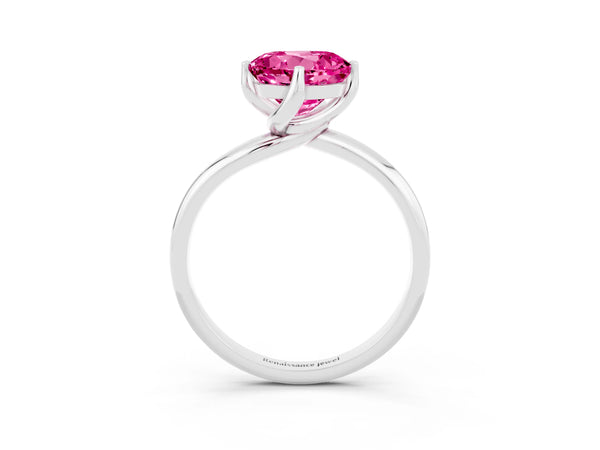 Silver Round Cut Pink Sapphire Solitaire Engagement Ring with Four-Prong Setting and Classic Band