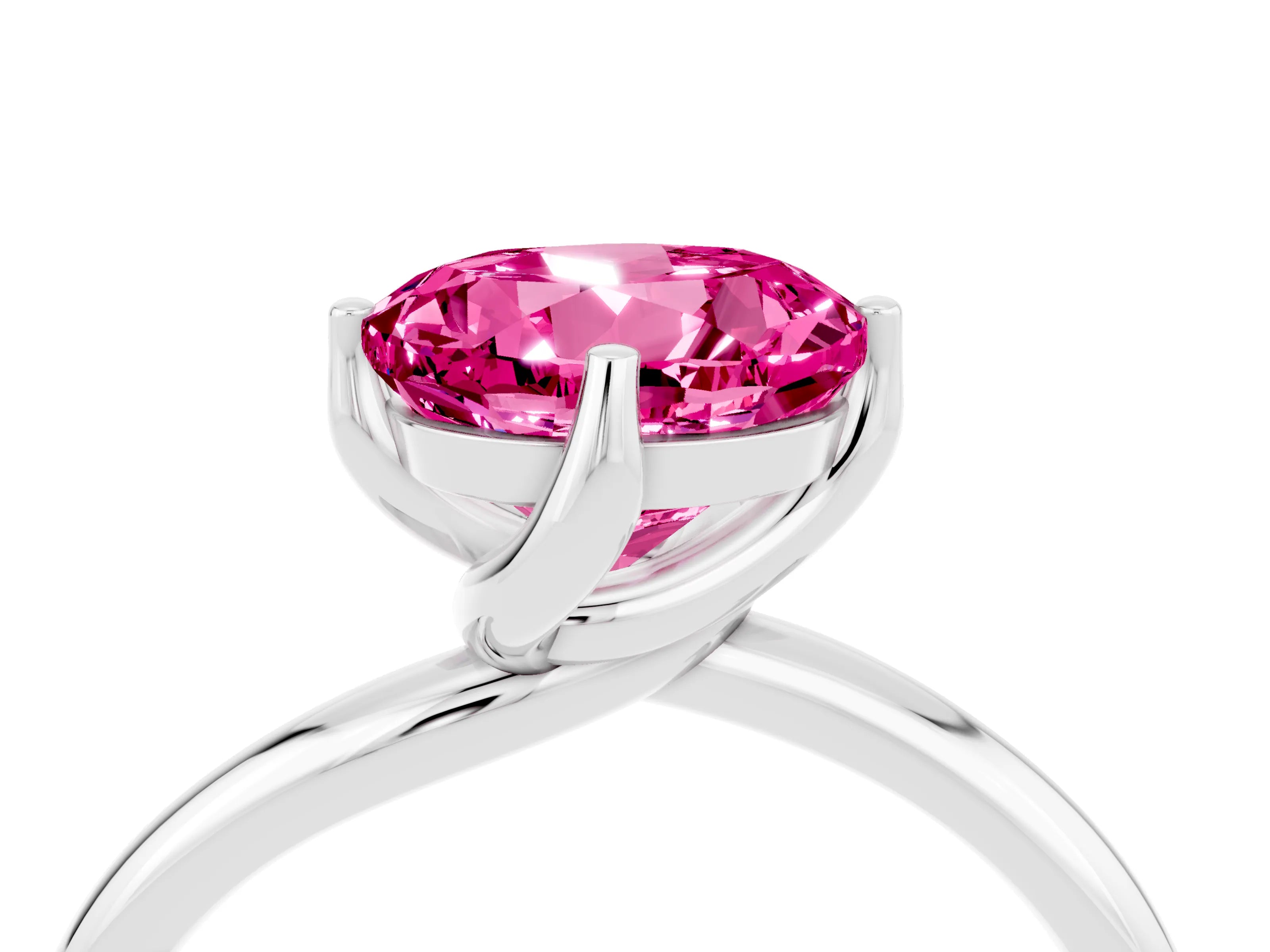 White gold Round Cut Pink Sapphire Solitaire Engagement Ring with Four-Prong Setting and Classic Band_16
