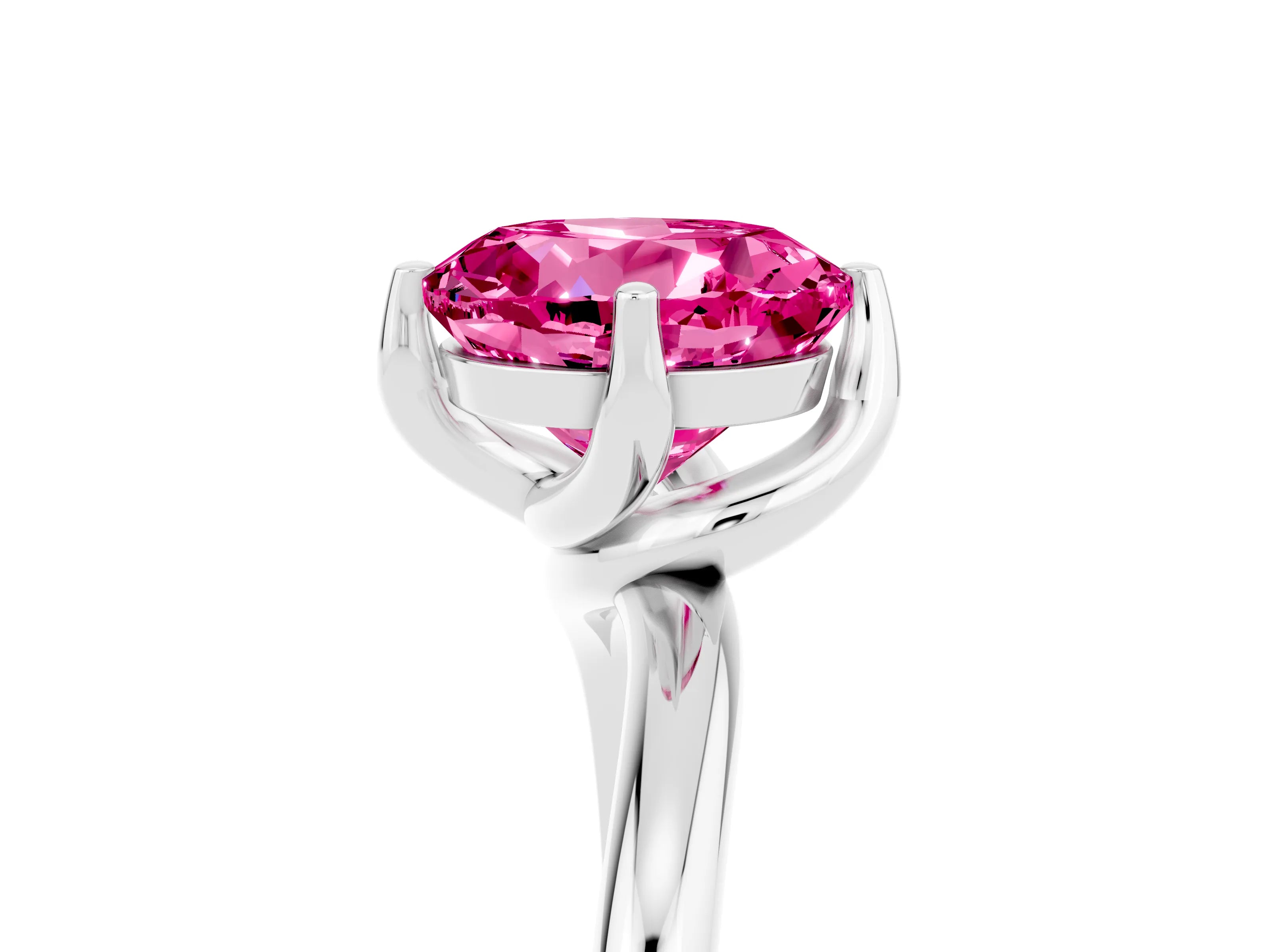 White gold Round Cut Pink Sapphire Solitaire Engagement Ring with Four-Prong Setting and Classic Band_17