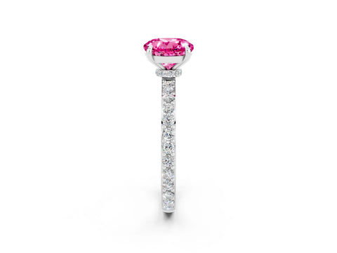 White gold Round Cut Pink Sapphire Solitaire Engagement Ring with Pavé Band and Four-Prong Setting_26