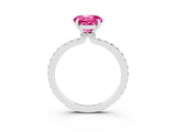 White gold Round Cut Pink Sapphire Solitaire Engagement Ring with Pavé Band and Four-Prong Setting_27