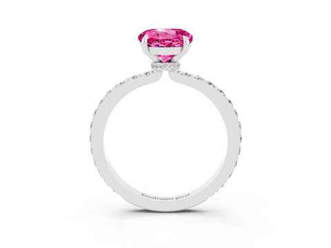 White gold Round Cut Pink Sapphire Solitaire Engagement Ring with Pavé Band and Four-Prong Setting_27