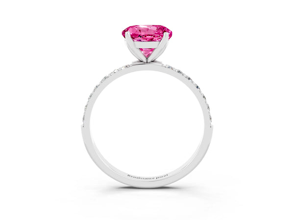White gold Round Cut Pink Sapphire Solitaire Engagement Ring with Round  Pavé Band and Prong Setting