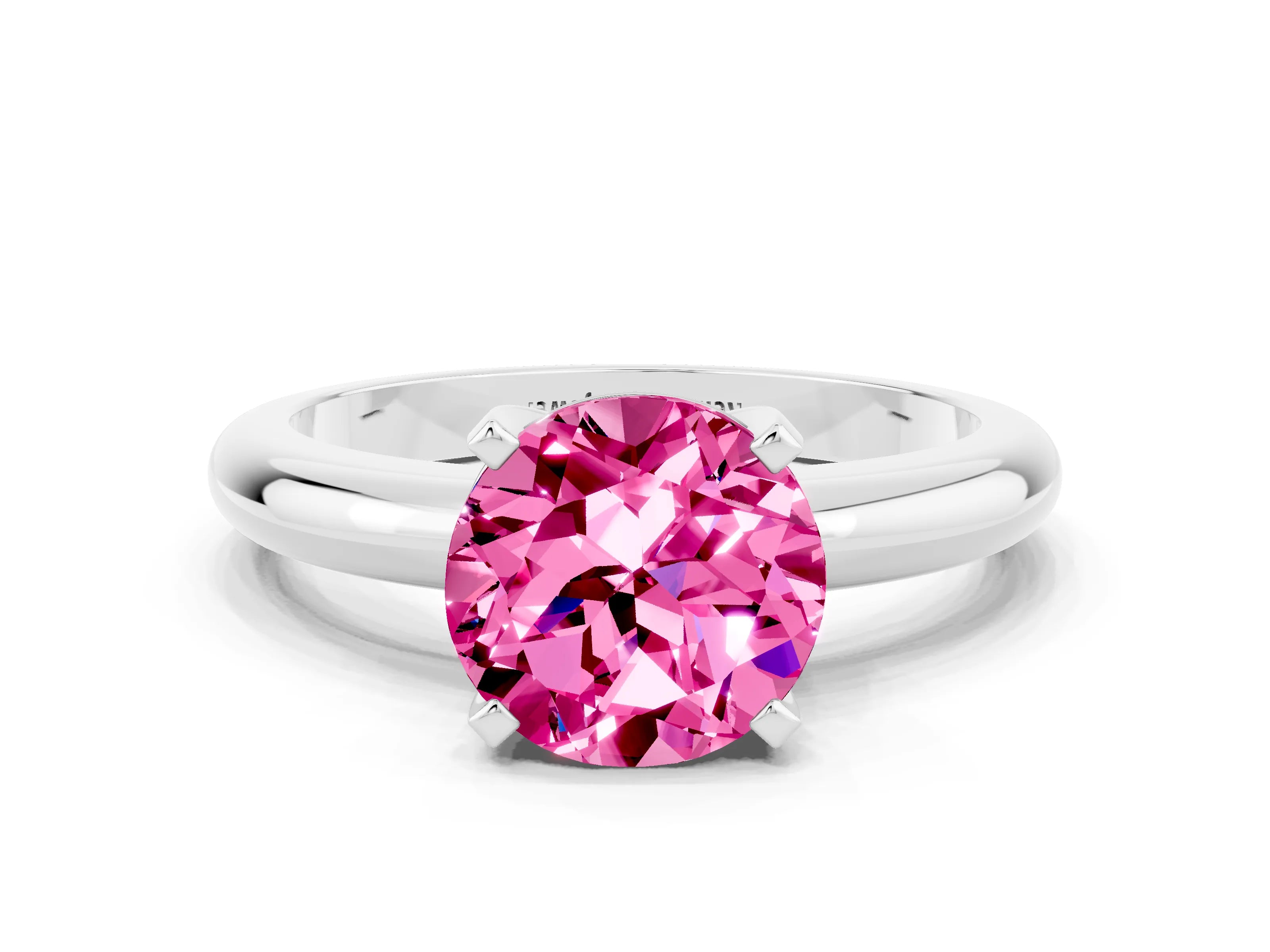 White gold Round Cut Pink Sapphire Solitaire Engagement Ring with Round Band and Four-Prong Setting_24