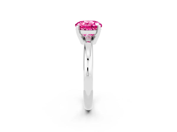 Platinum Round Cut Pink Sapphire Solitaire Engagement Ring with Round Band and Four-Prong Setting