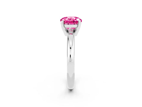 White gold Round Cut Pink Sapphire Solitaire Engagement Ring with Round Band and Four-Prong Setting_26