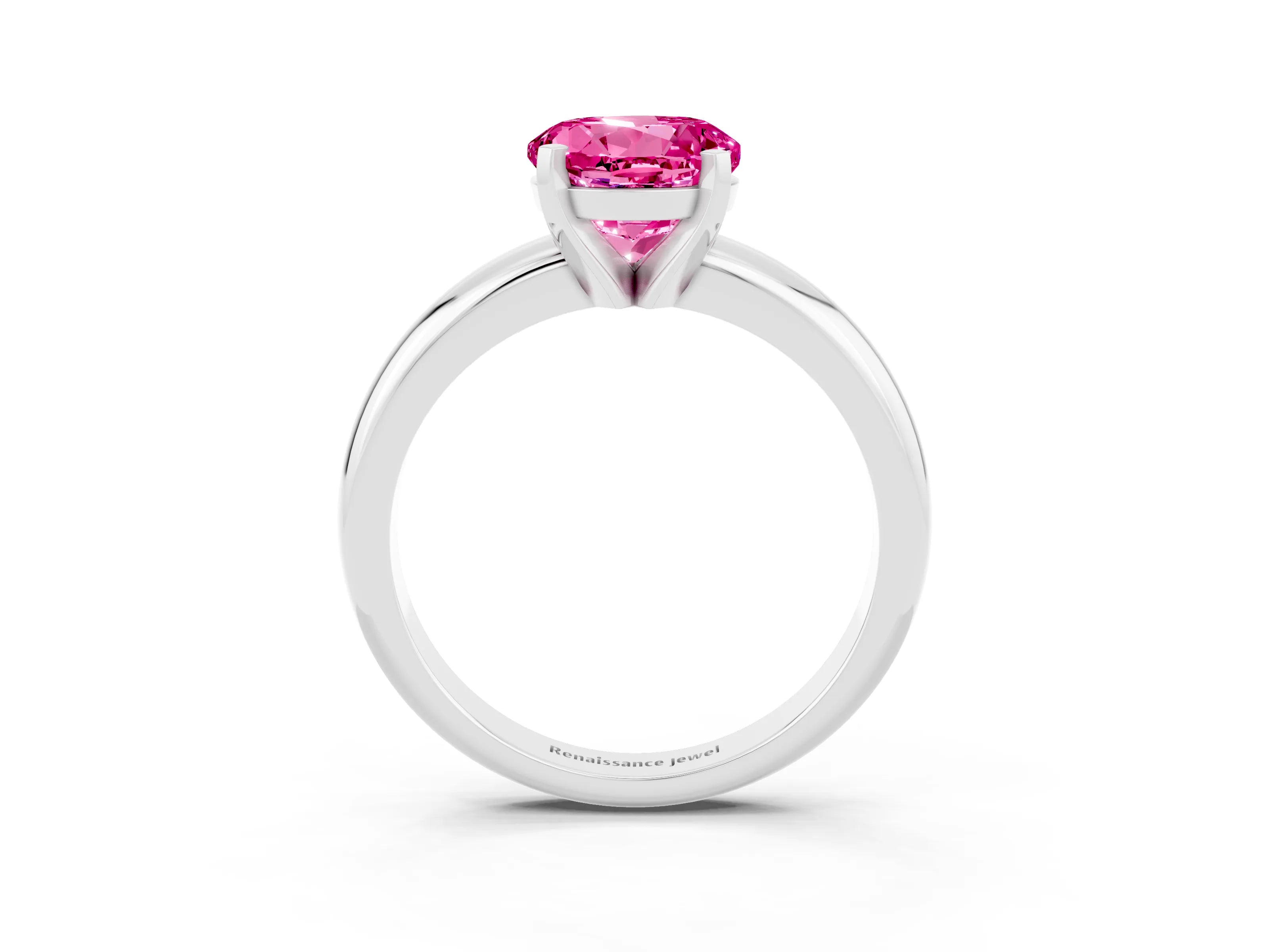 White gold Round Cut Pink Sapphire Solitaire Engagement Ring with Round Band and Four-Prong Setting_27