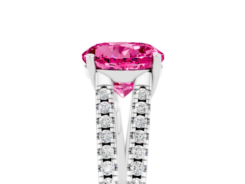 White gold Round Cut Pink Sapphire Solitaire Engagement Ring with Split Shank Pavé Band_17