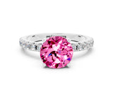 White gold Round Cut Pink Sapphire Solitaire Pavé Band with Four-Prong Setting_24
