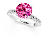 White gold Round Cut Pink Sapphire Solitaire Pavé Band with Four-Prong Setting_25