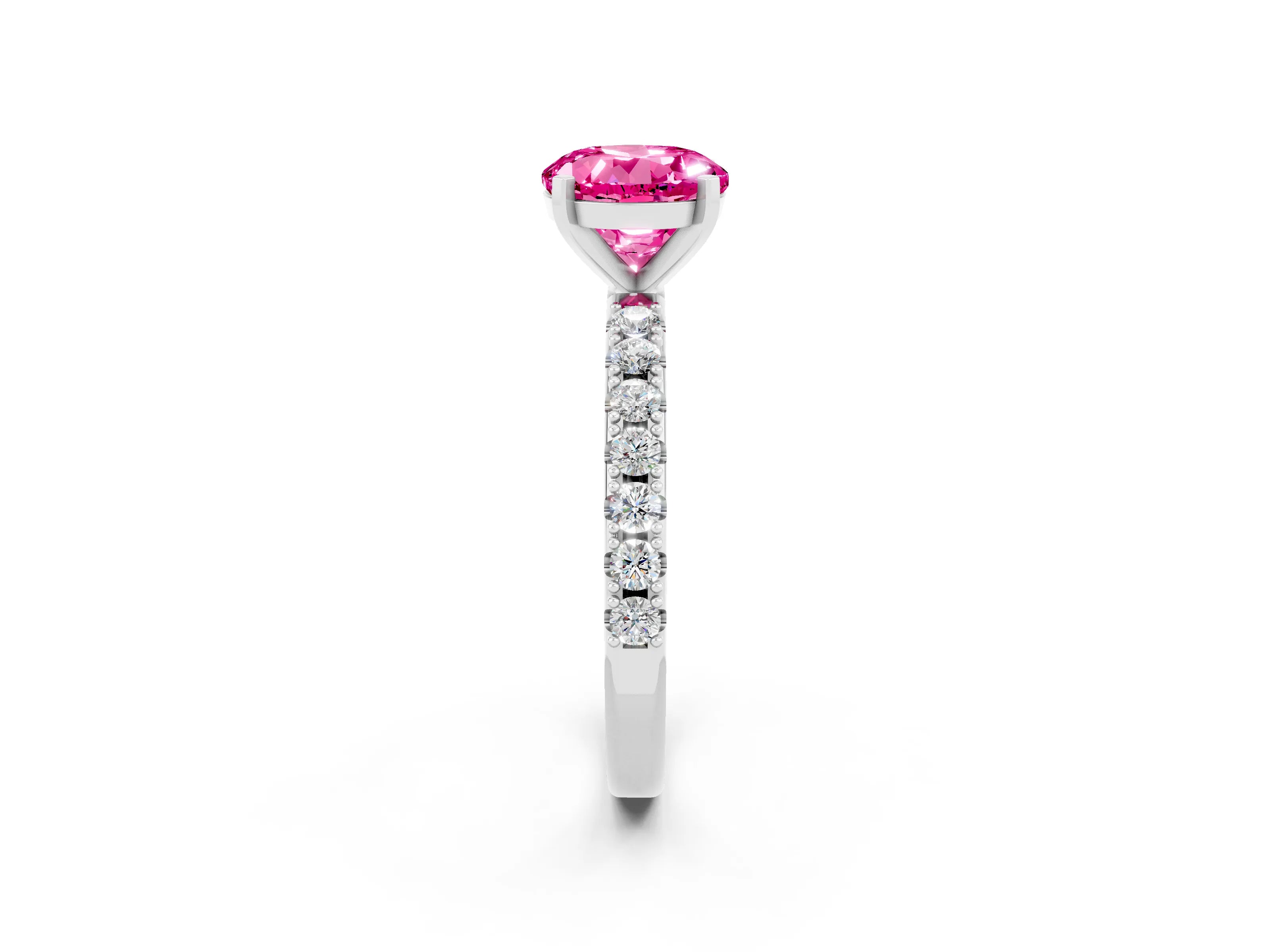 White gold Round Cut Pink Sapphire Solitaire Pavé Band with Four-Prong Setting_26