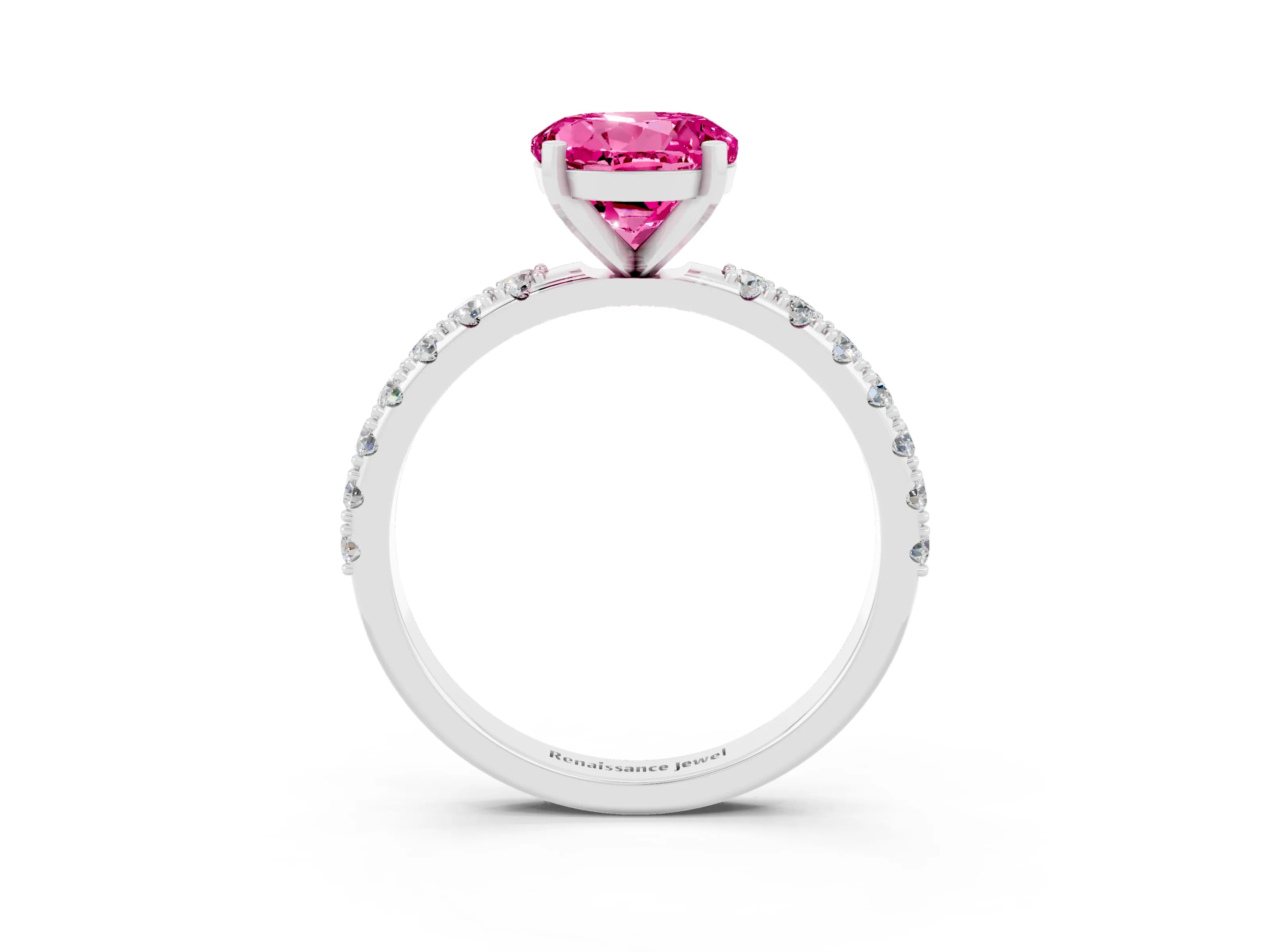 White gold Round Cut Pink Sapphire Solitaire Pavé Band with Four-Prong Setting_27