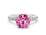 White gold Round Cut Pink Sapphire Solitaire Pavé Engagement Ring with Round Band and Prong Setting_12