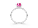White gold Round Cut Pink Sapphire Solitaire Pavé Engagement Ring with Round Band and Prong Setting_15