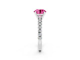 White gold Round Cut Pink Sapphire Solitaire Pavé Engagement Ring with Round Band and Prong Setting_15