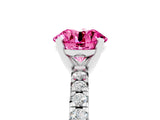 White gold Round Cut Pink Sapphire Solitaire Pavé Engagement Ring with Round Band and Prong Setting_17