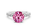 White gold Round Cut Pink Sapphire Solitaire Pavé Engagement Ring with Round Band and Prong Setting_67