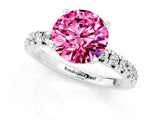 White gold Round Cut Pink Sapphire Solitaire Pavé Engagement Ring with Round Band and Prong Setting_68