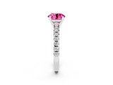 White gold Round Cut Pink Sapphire Solitaire Pavé Engagement Ring with Round Band and Prong Setting_68