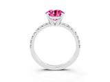 White gold Round Cut Pink Sapphire Solitaire Pavé Engagement Ring with Round Band and Prong Setting_69